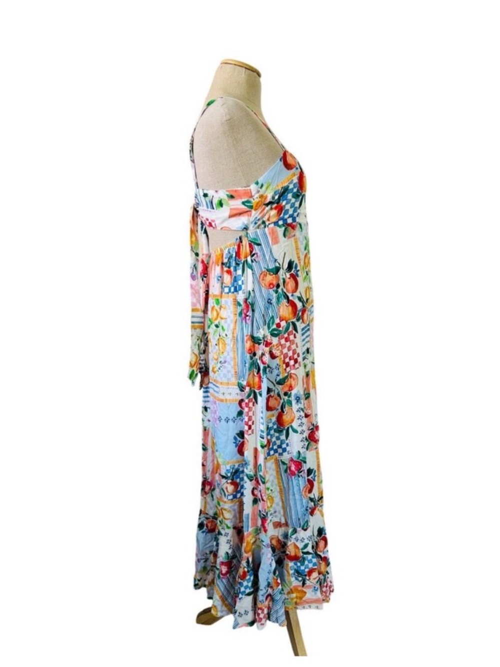 Paper Heart Anthropologie Colorful Patchwork Fruit Pattern Maxi Dress - Picture 3 of 9